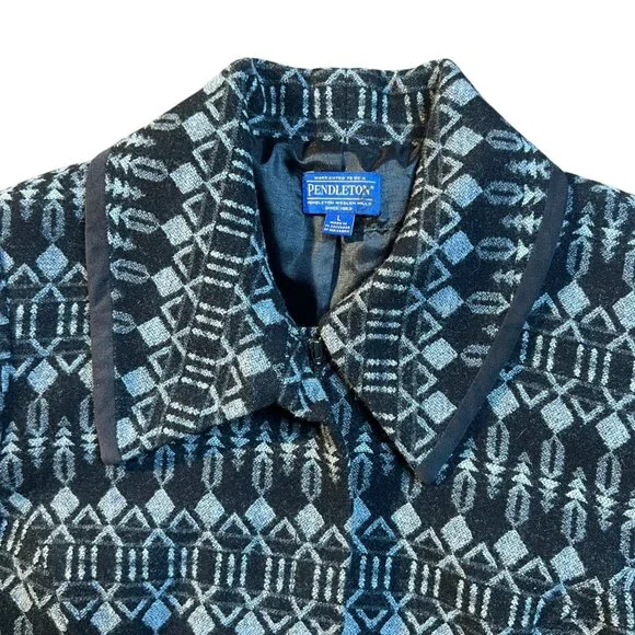 Women's Pendleton 100% Wool Jacquard Pattern Zipper Jacket Coat Blazer - Large - Picture 6 of 15